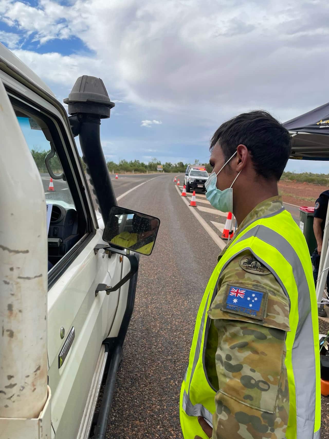 Private Uriah Daisybell at a checkpoint in the NT.
