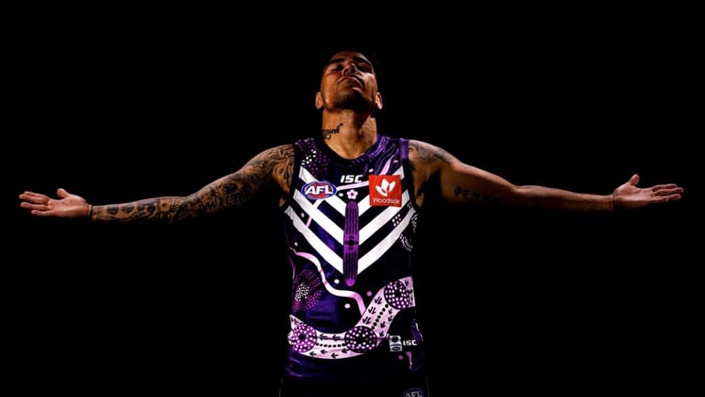 The 2020 Freemantle Docker's Indigenous round guernsey.