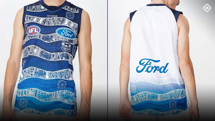 The 2019 Geelong guernsey was designed by Current Geelong Cats Player Quinton Narkle