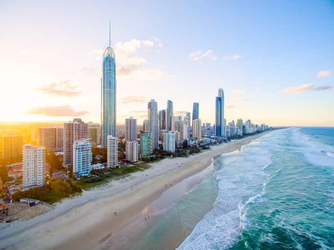 Surfers Paradise aerial image at sunset