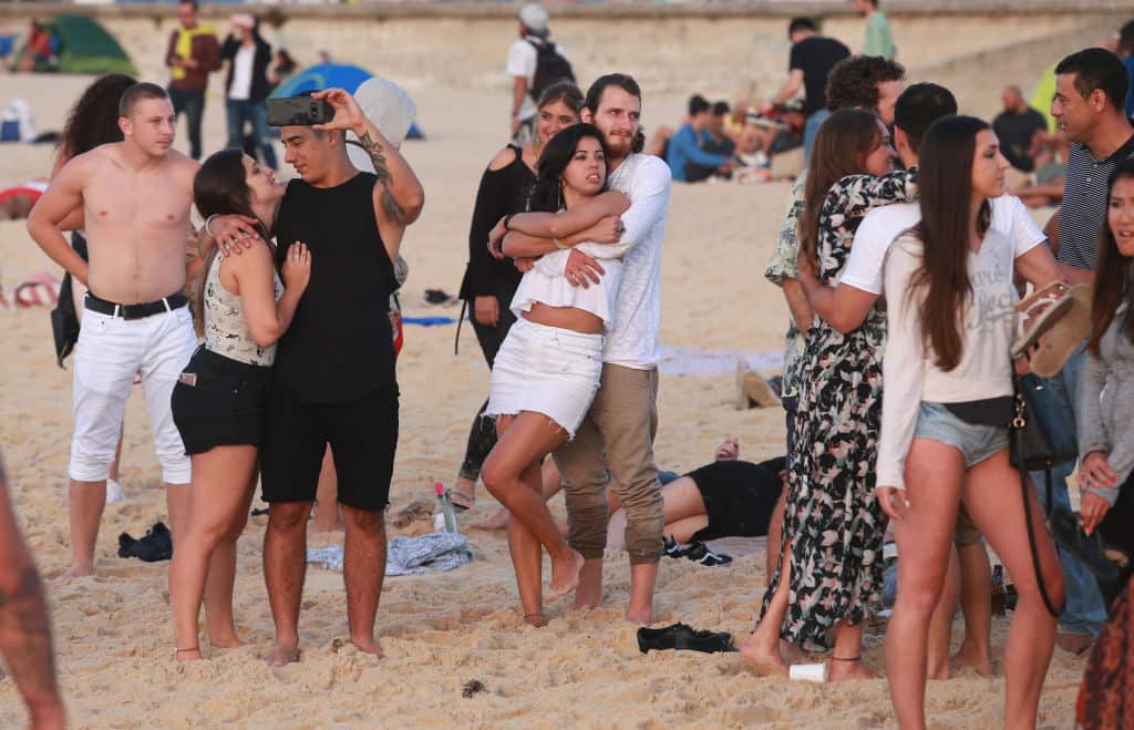 Groups of people gather on Sydney's Bondi Beach on New Years Day - or - Australia's anniversary of Federation