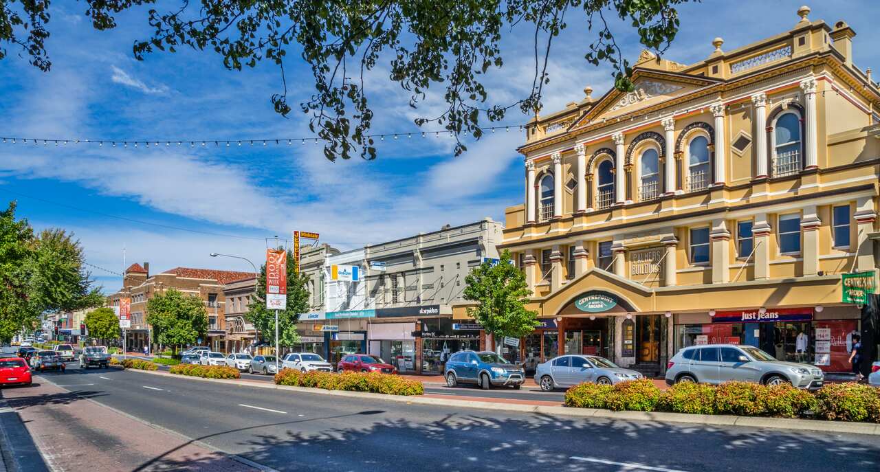 Summer Street with the prominent 19th century Palmers Building, Orange, Central West New South Wales