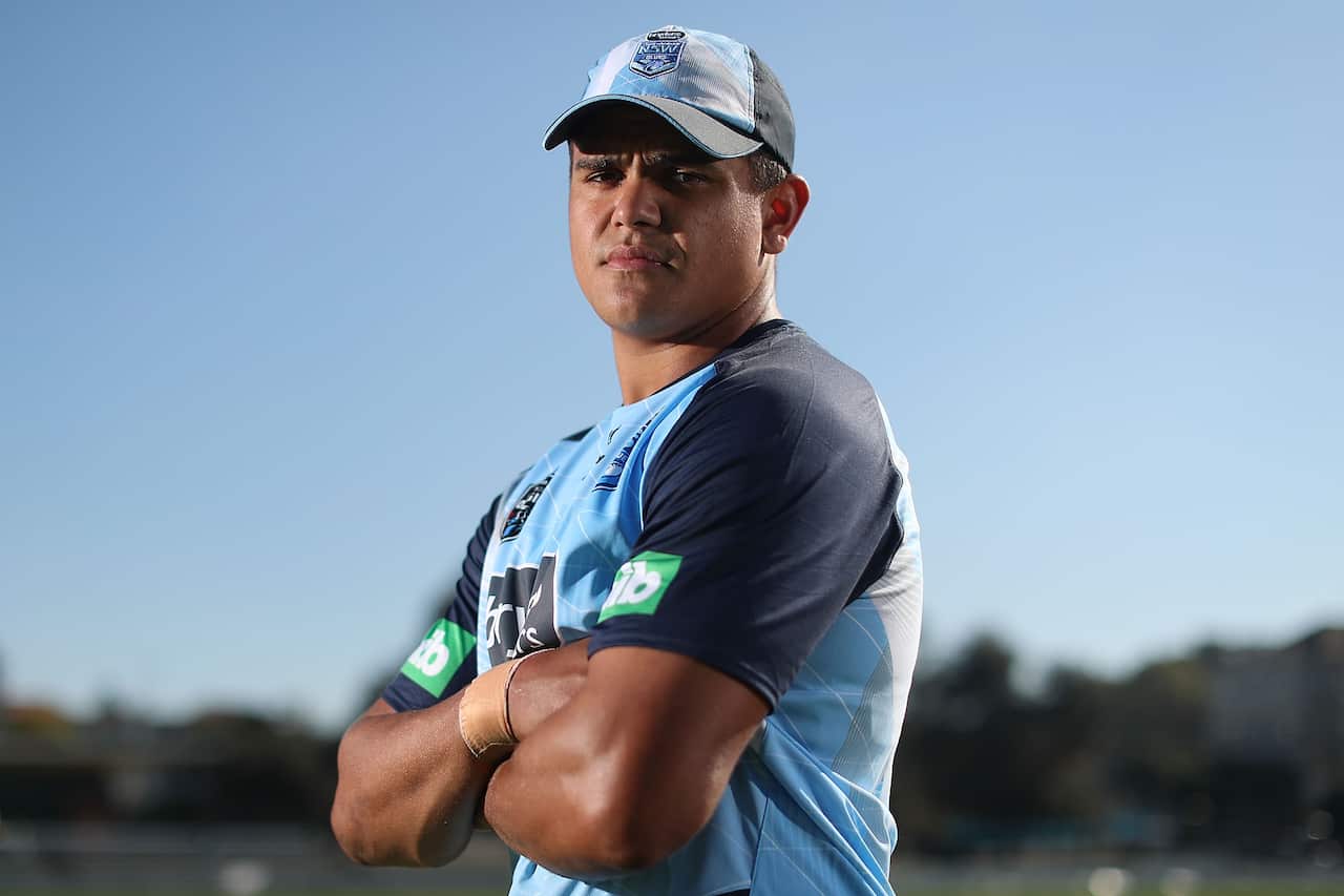 Latrell Mitchell at NSW Blues State of Origin Training Session 2018. Getty Images.
