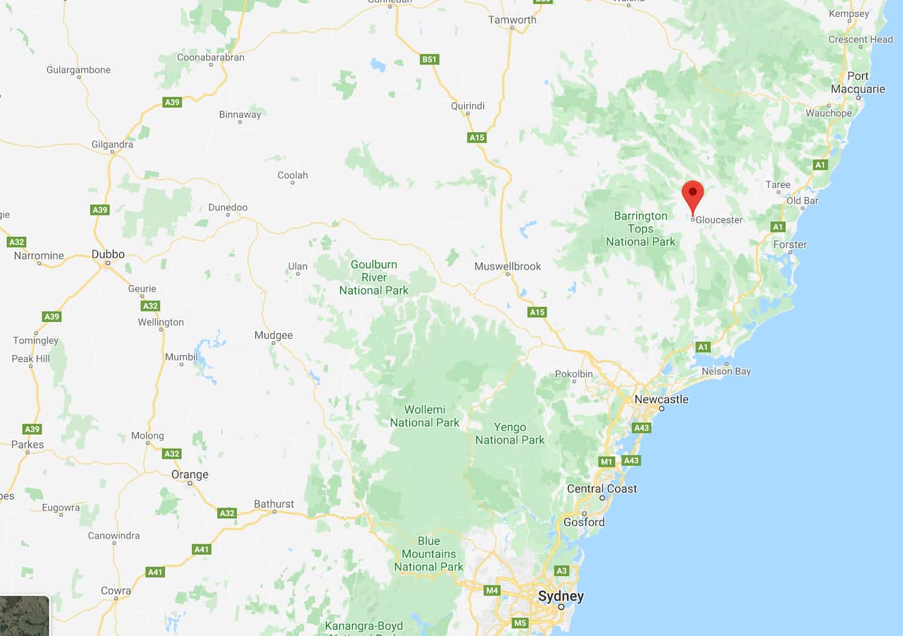 Google Map of Glouster, NSW. 
