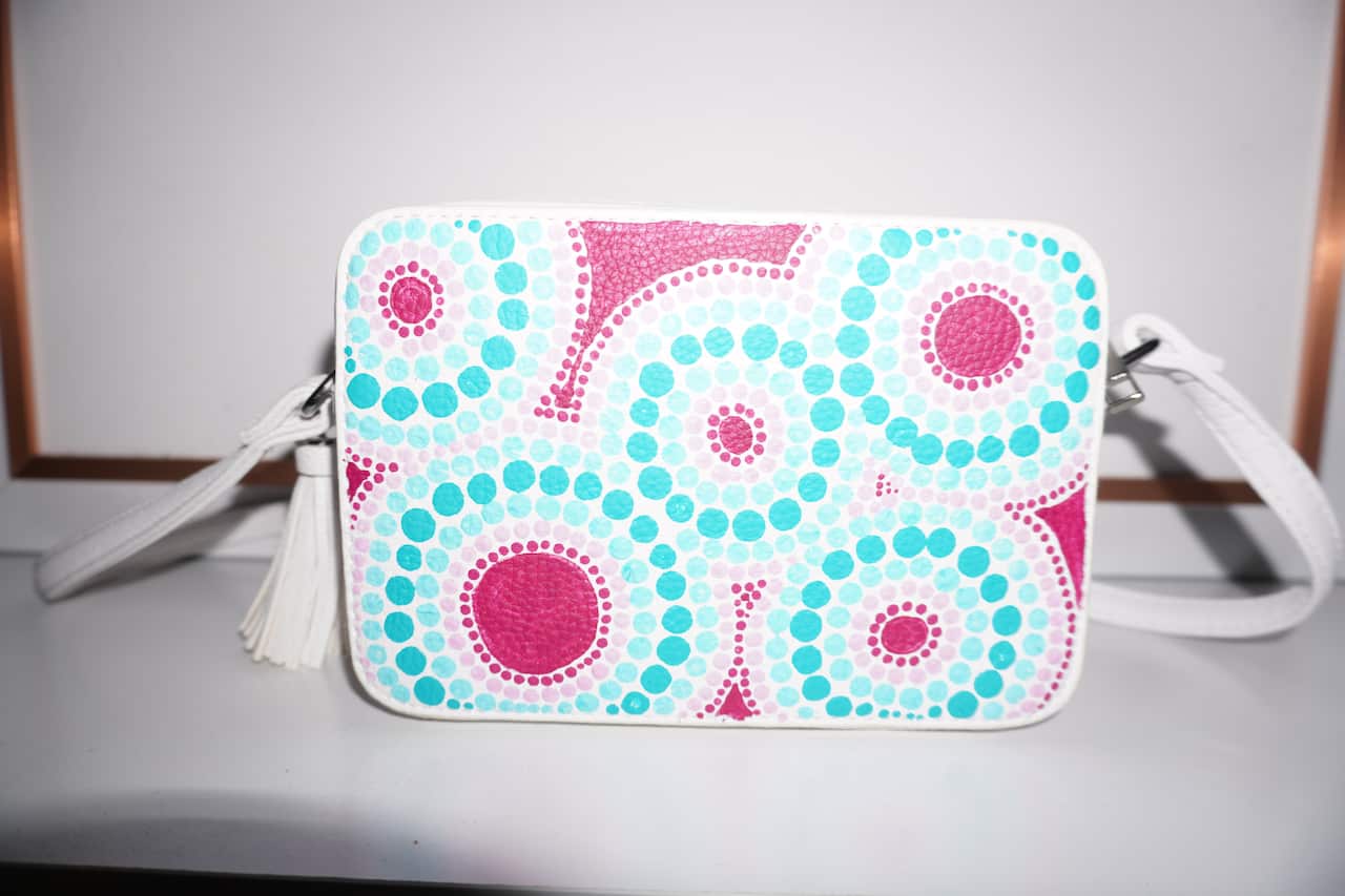 Hand painted bag from Maali Yorga Arts