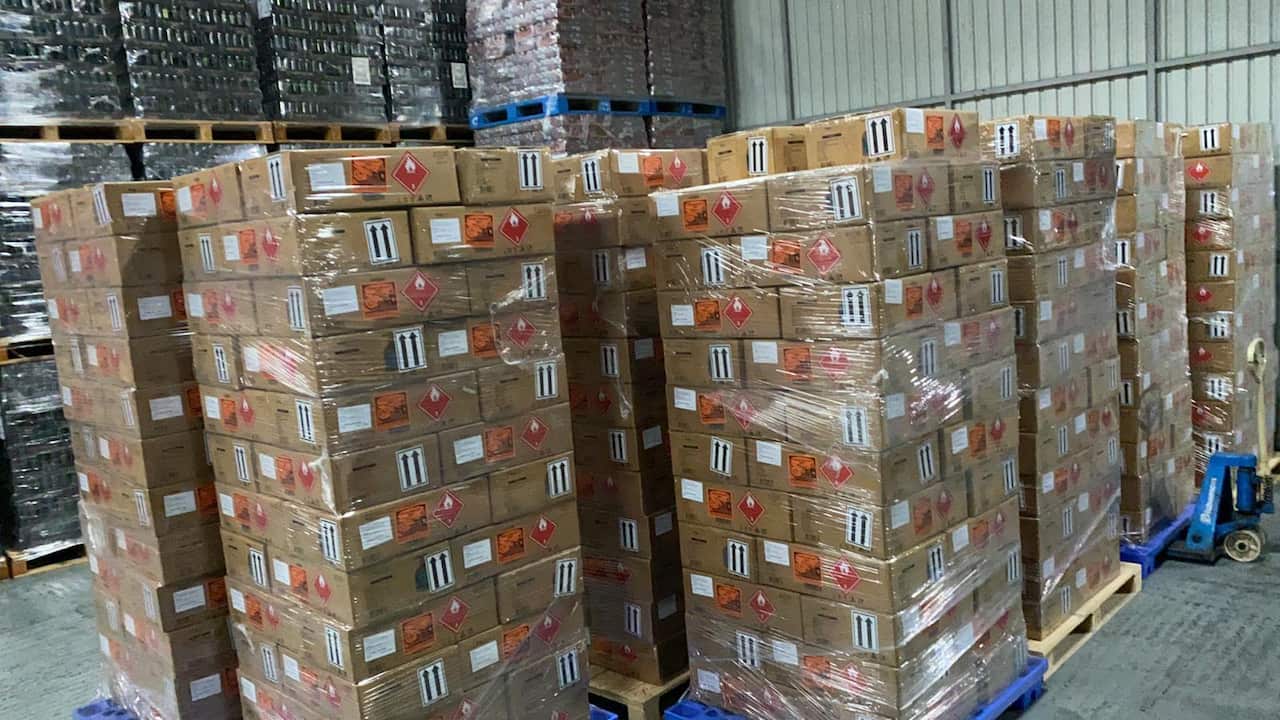 Hand sanitiser boxed up.