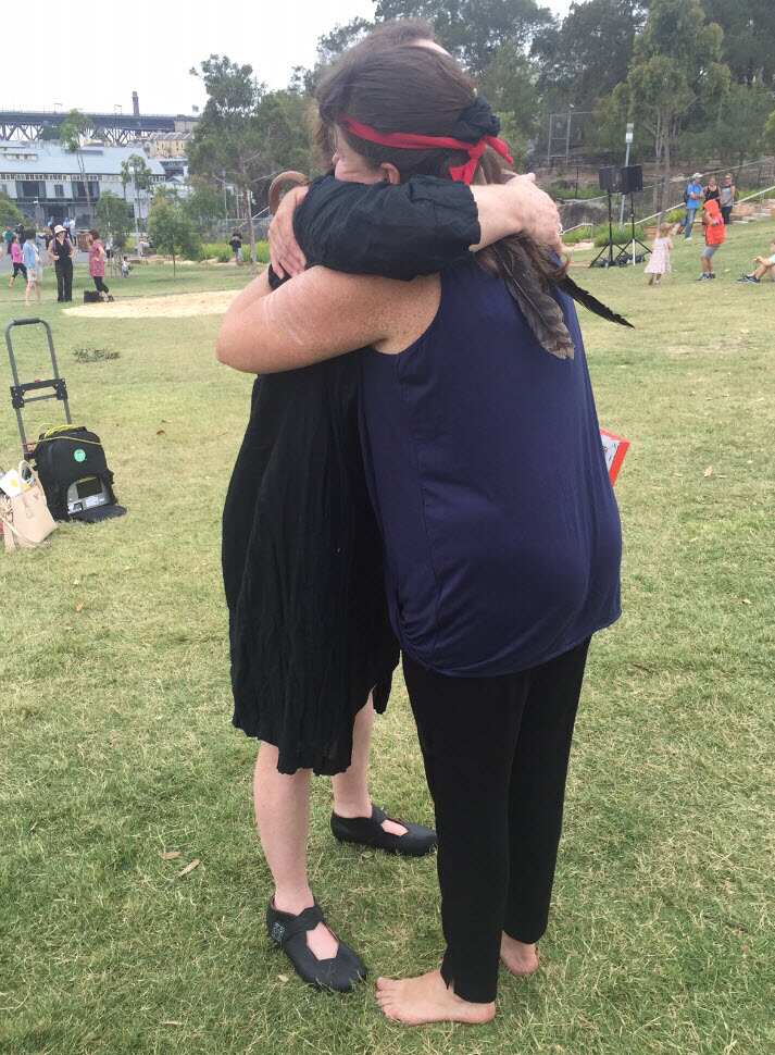 Ms Fitzgerald hugging her friend after the incident. 