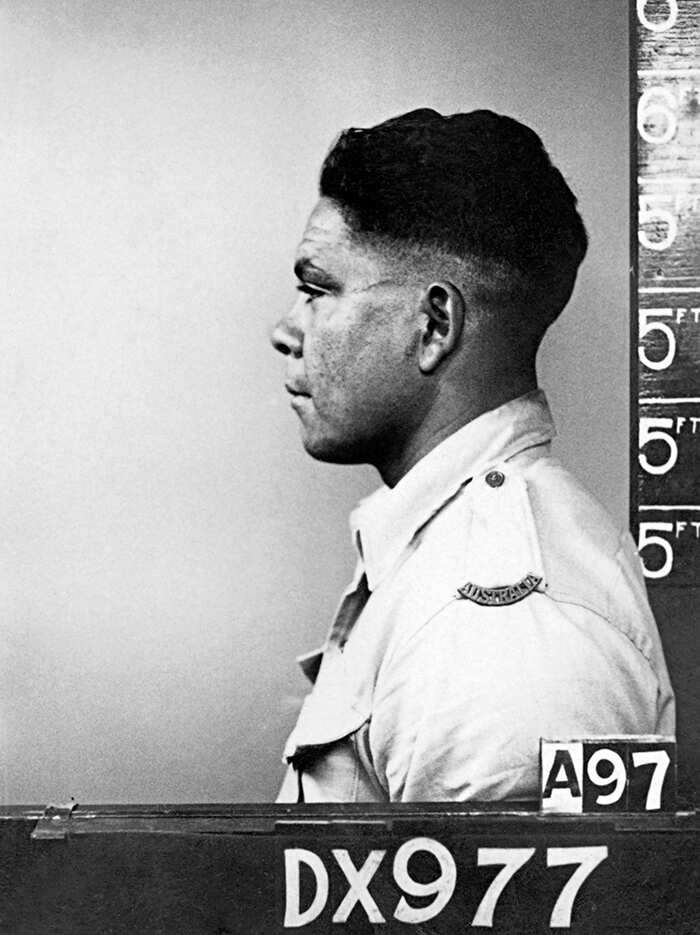 Indigenous war exhibition Facing Two Fronts at the National Archives of Australia in Darwin. Joe McGinness served in the Second World War.