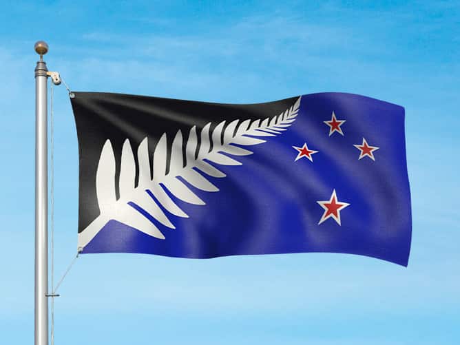 Silver Fern by Kyle Lockwood, one of the final four alternative flag designs for a new New Zealand flag. Flag Consideration Panel unveiled the flag designs New Zealanders will get to rank in a referendum later this year.