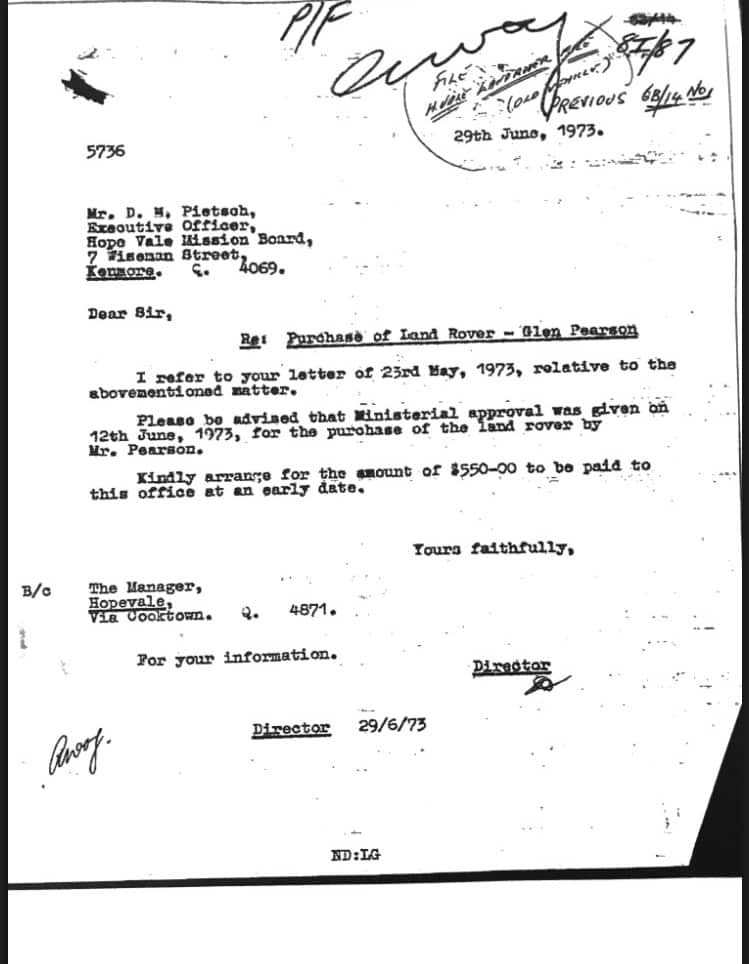 Glen Pearson Letter from Aboriginal Protection Office