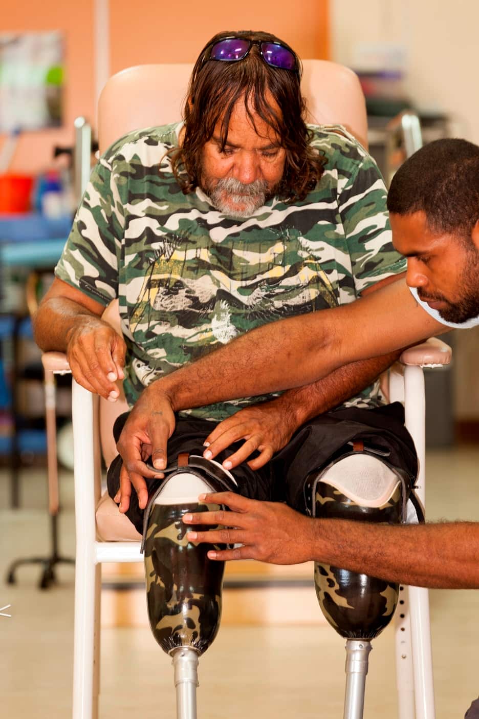 Conrad Wiseman gets his new prosthetic legs fitted.