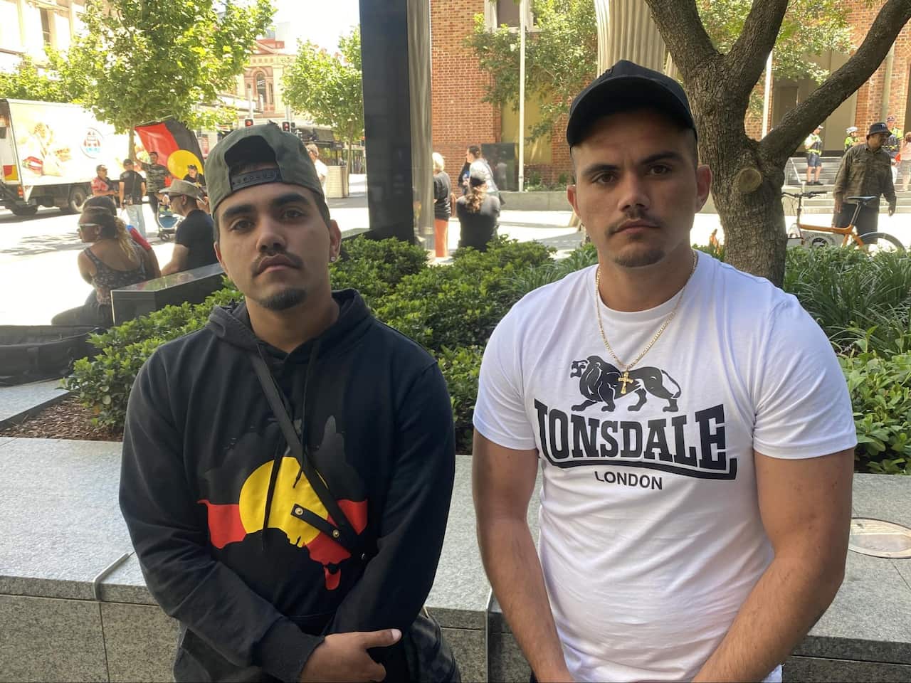 Brothers Ramon Vida and Jayden Vida sit together outside Perth corrective services