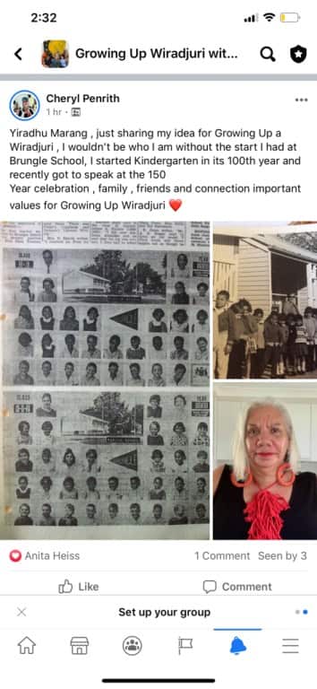 A post in the Growing Up Wiradjuri Facebook Group