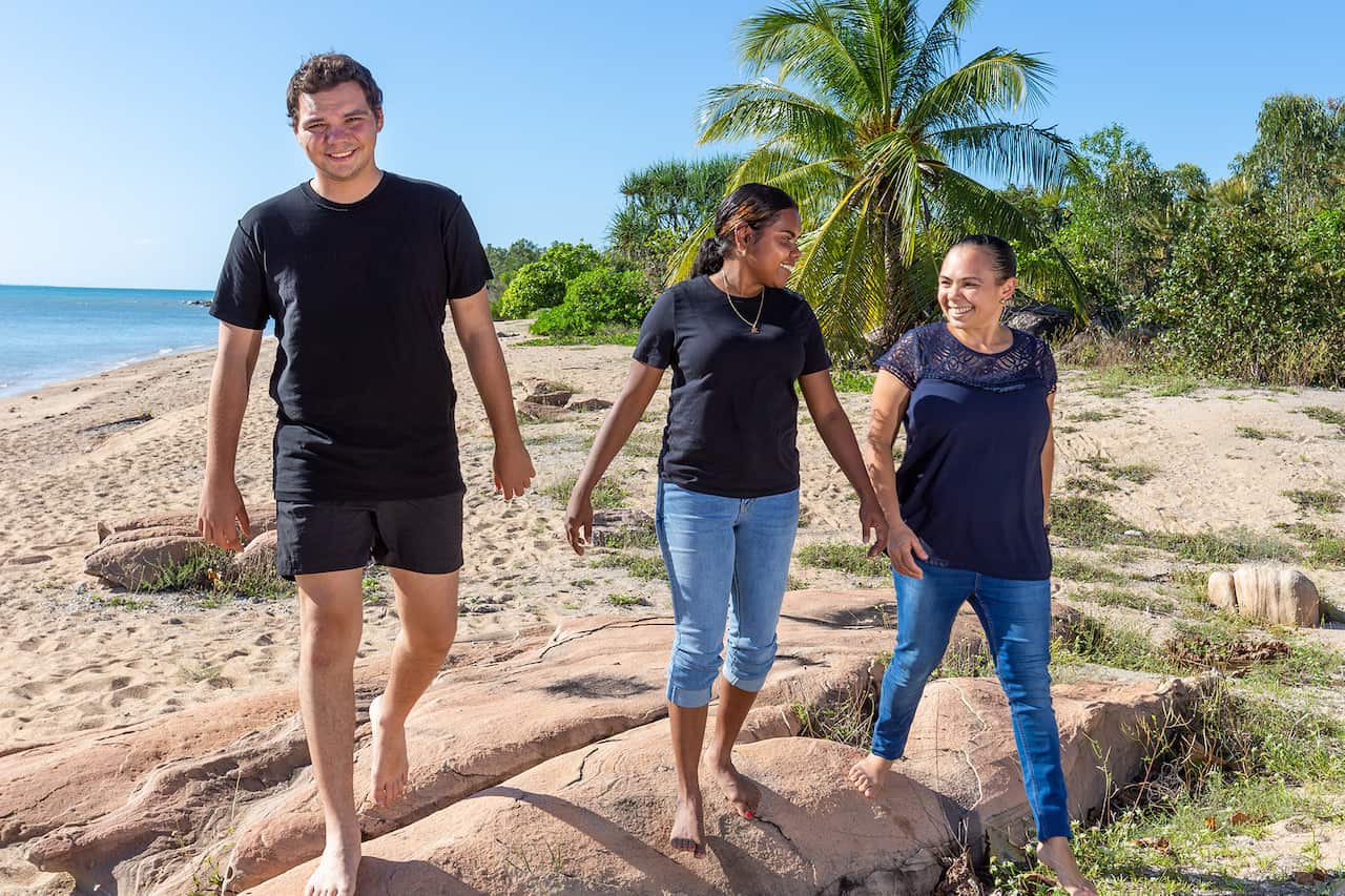 Anindilyakwa Future Leaders Program participants, Ethan Busbridge, Kiyanna Murrungun, Kitesha Wurrawilya. 