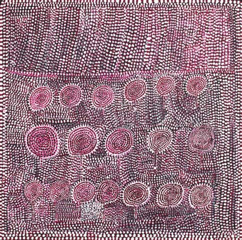 Bush Tucker in Nyikina Country 2007, acrylic on canvas, Collection of Diane and Dan Mossenson, Perth, Western Australia. (Loongkoonan)