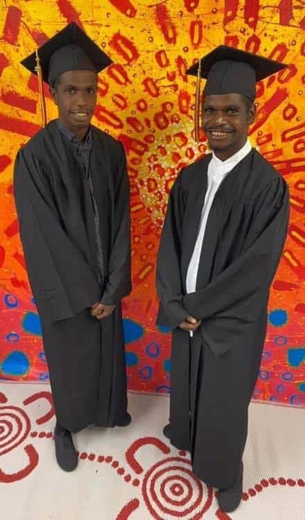 Keenan and Lachlan are Kalkaringi School's first Year 12 graduates in over a decade. (Supplied: Kalkaringi School)
