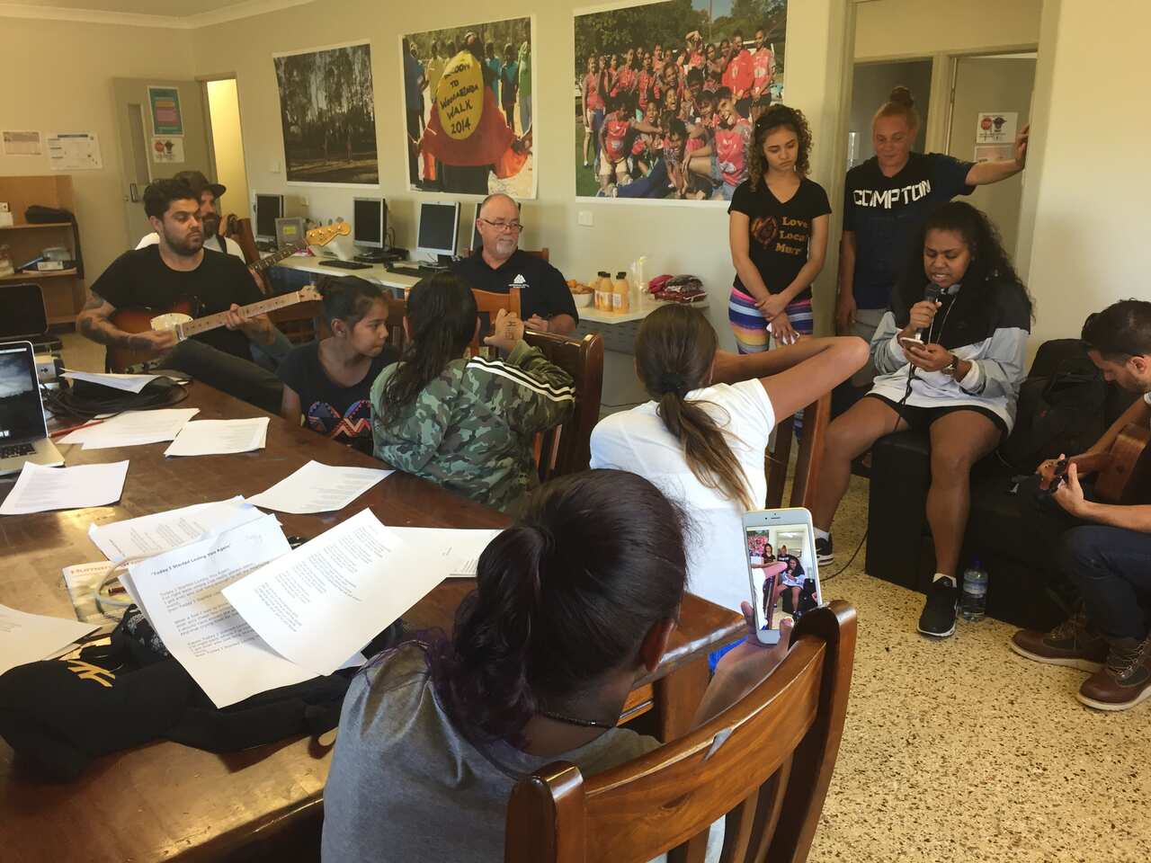 Miiesha Young jams with Dan and the band at Woorabinda. 