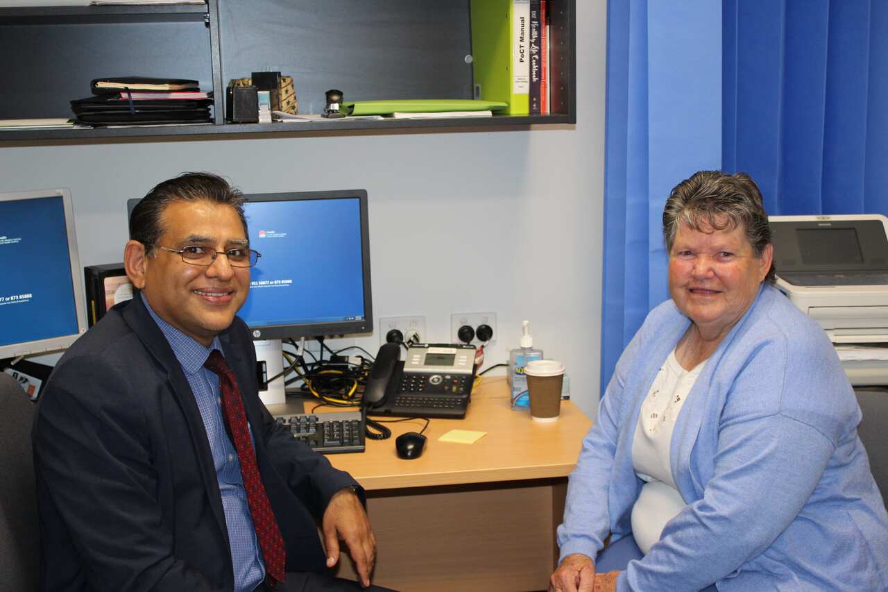 Heart patient Ann Smith with Dr Kishor Kadappu at the cardiac clinic at Budyari Aboriginal Community Health Centre.