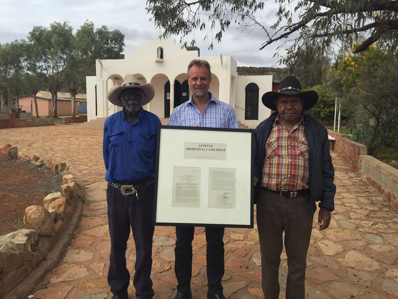 East Arrernte traditional owners receive Aboriginal freehold title of their land on Monday.