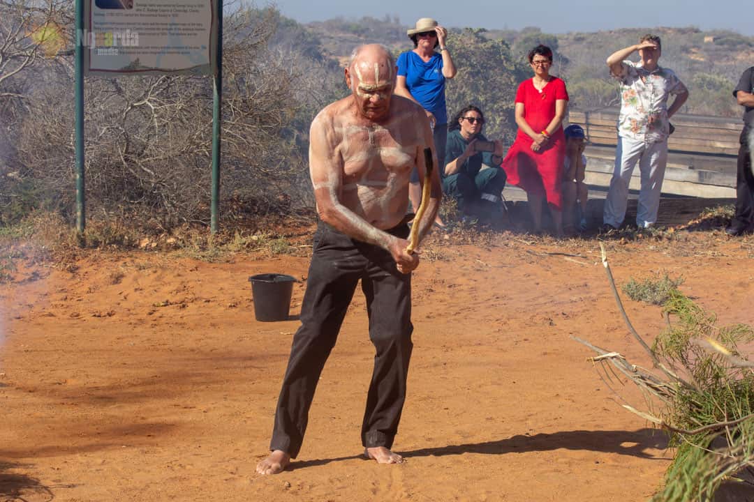 Traditional owners performed a smoking ceremony to send the spirits of their ancestors home.