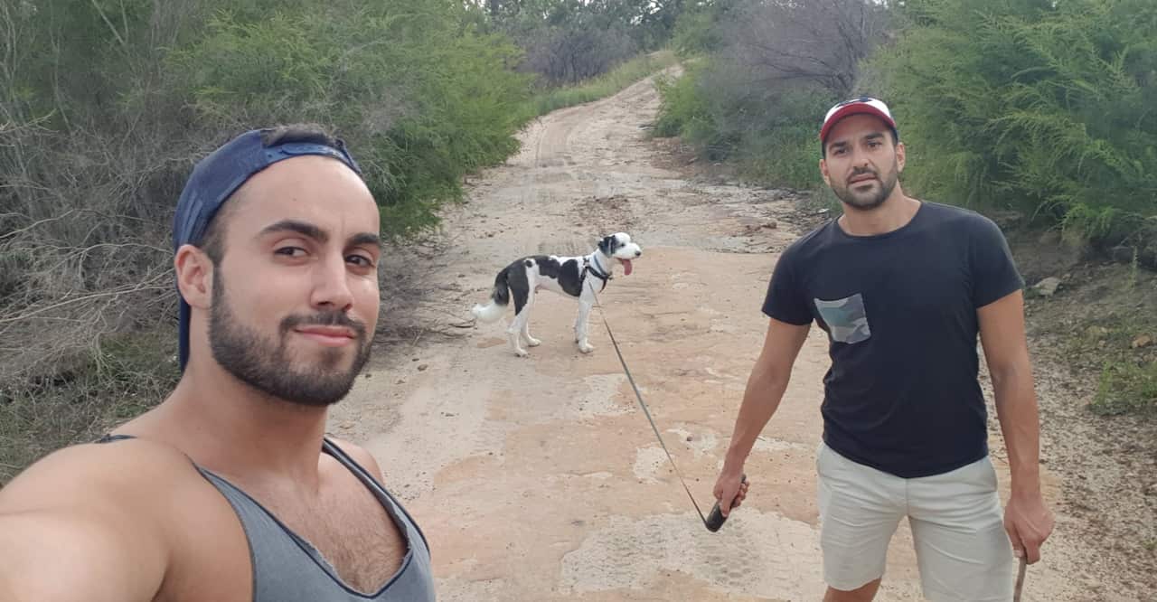 Matty Webb, Cosmo the dog with partner Paul Hlaihel