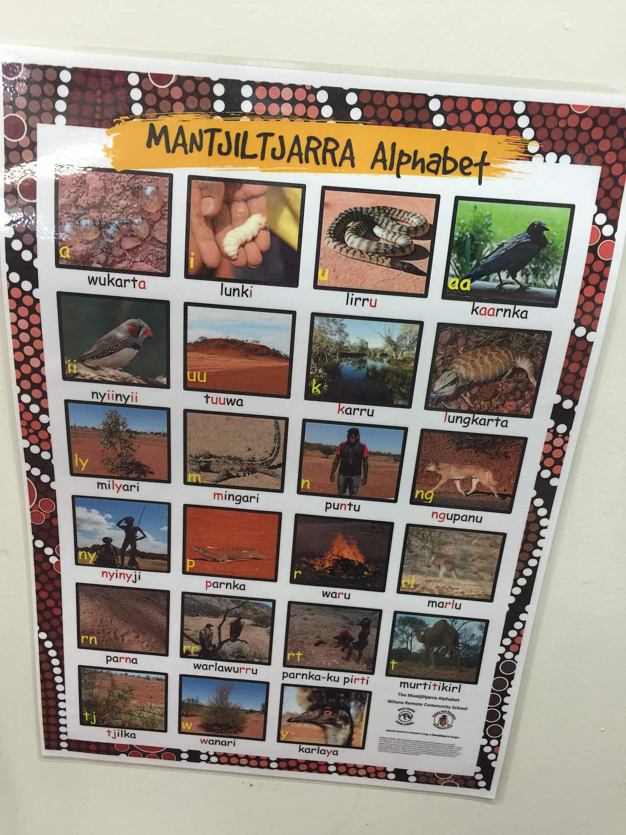 Mantjiltjarra language alphabet at the Wiluna Remote Community School 