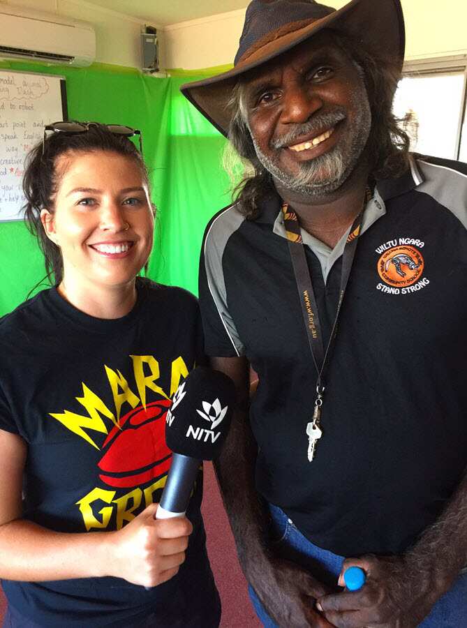 Author, Rhanna Collins with Martu Elder and two-way science educator, Stuart Long