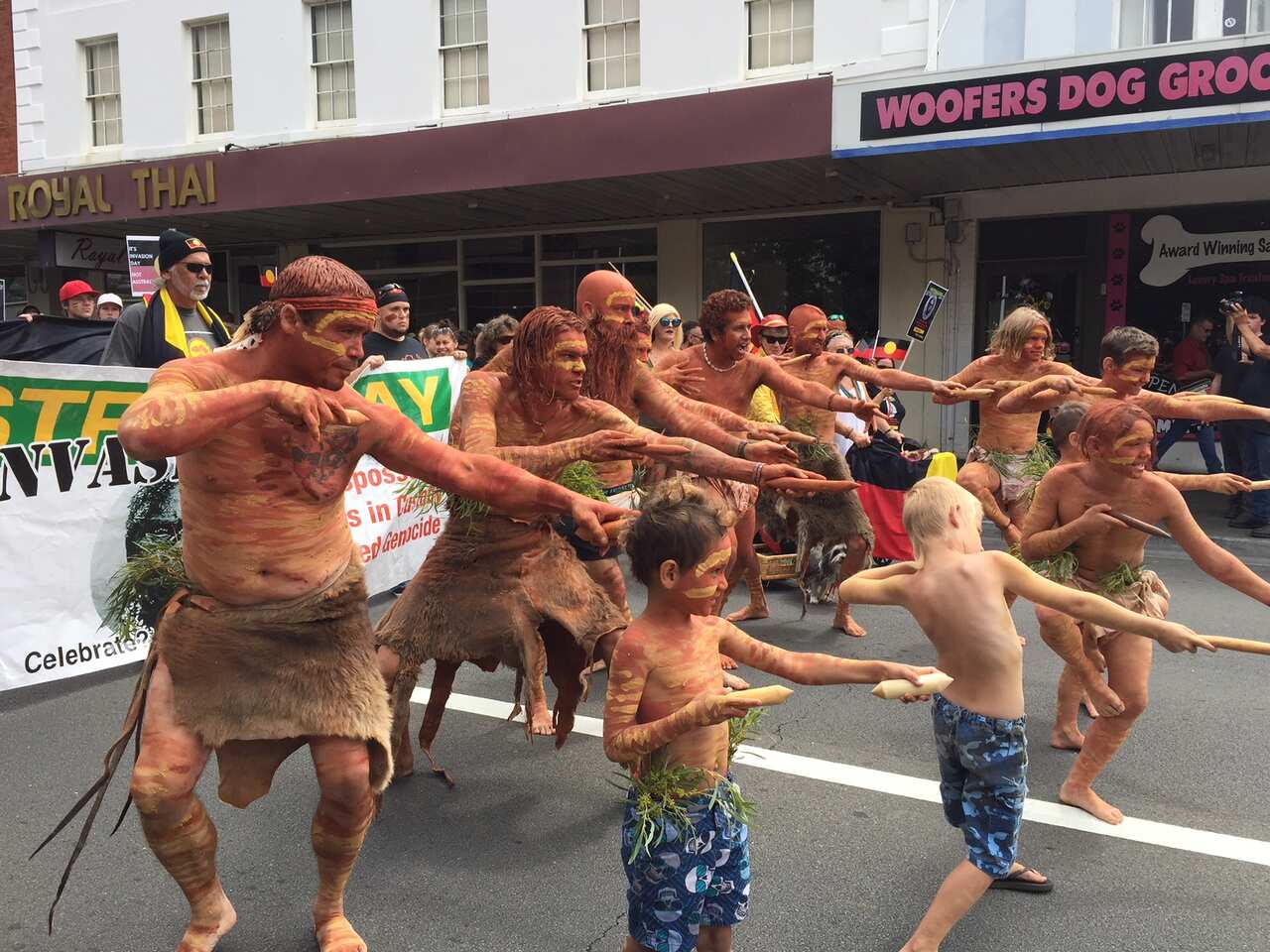 Marchers in Hobart's Change the date rally.