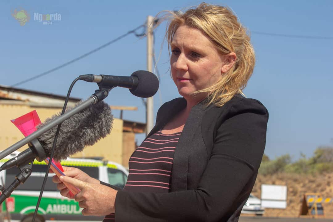 Archaeologist Jade Pervan addresses the audience at the Centennial.
