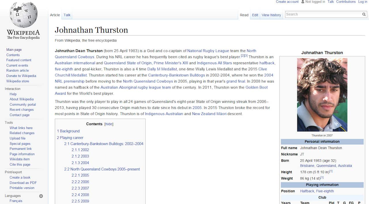 Johnathan Thurston Wikipedia page.