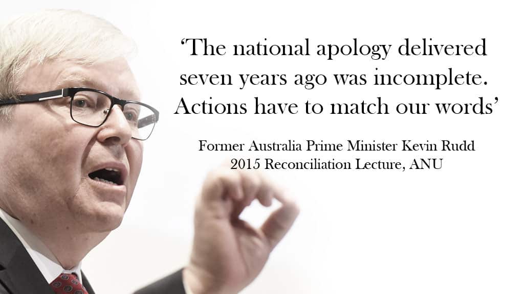 Former Australian Prime Minister Kevin Rudd delivering 2015 Reconciliation Speech, ANU
