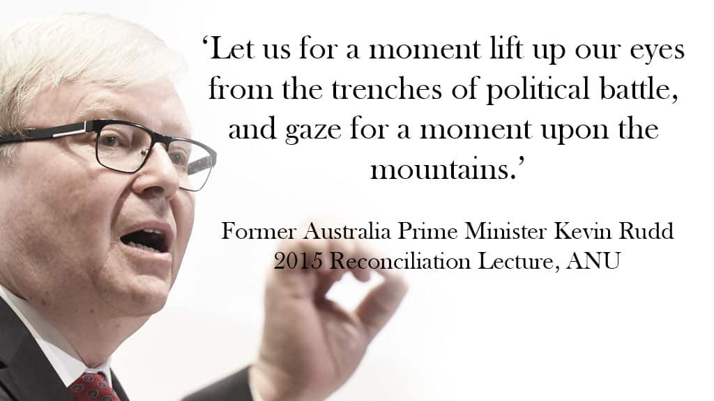 Former Australian Prime Minister Kevin Rudd delivering 2015 Reconciliation Speech, ANU