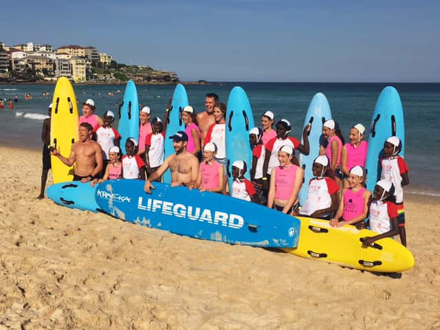 Yirrkala students from Nhulunbuy, Arnhem Land, with Bondi nippers and Bondi lifeguards.