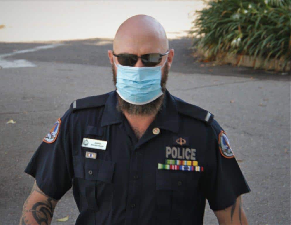 Constable James Kirstenfeldt arrives to the court. 