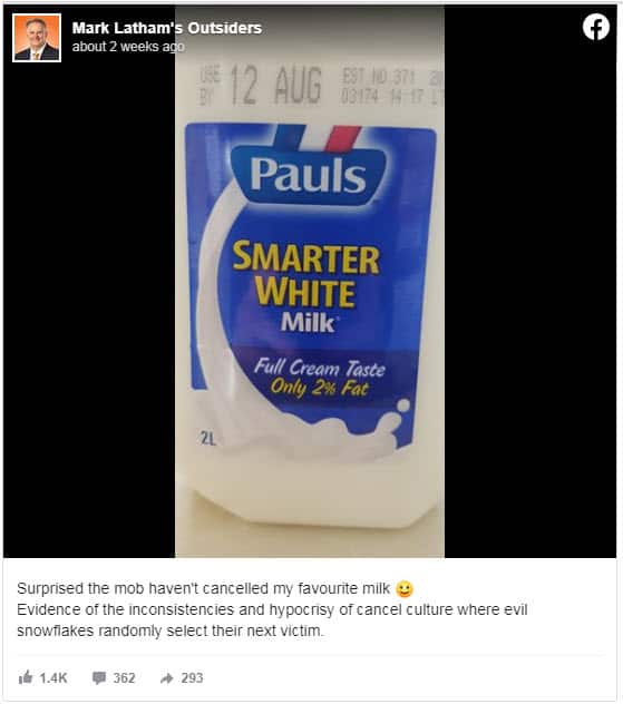 Mark Latham Pauls milk post