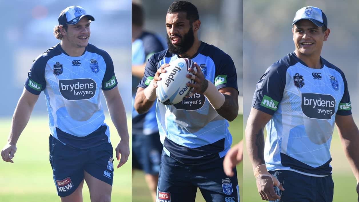James Roberts, Josh Addo-Carr & Latrell Mitchell at NSW Blues Training 2018.