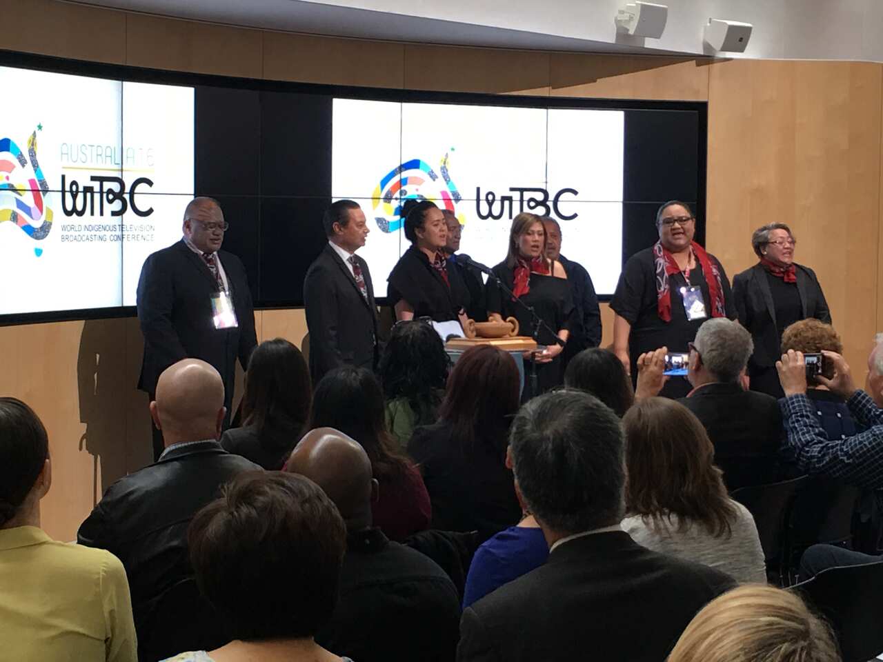 Delegates from Maori TV sang to the crowd at the conference opening.