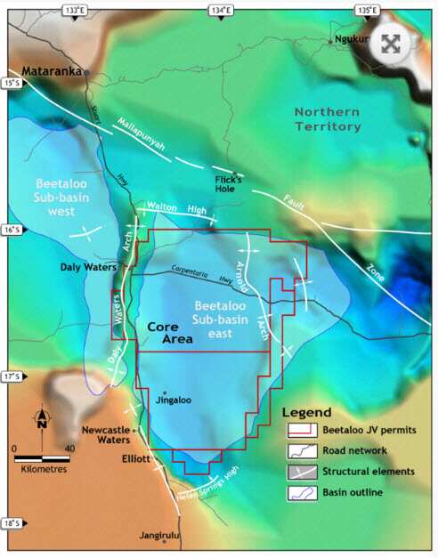 Location of the Beetaloo joint venture permits in the Northern Territory. 