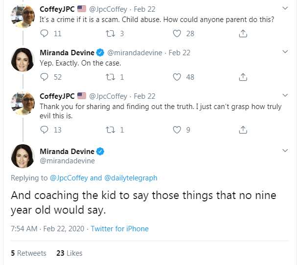 a twitter exchange involving NewsCorps Miranda Devine