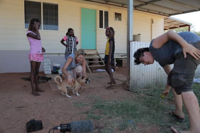 Angela Prior from Smashed Films works with the kids to create a movie.