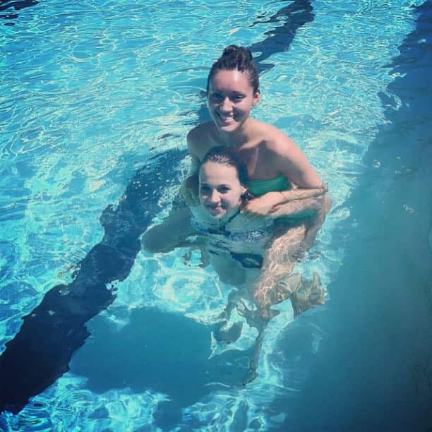 Lowanna and her cousin Jade at the Lake Talbot Swimming Pool in Summer