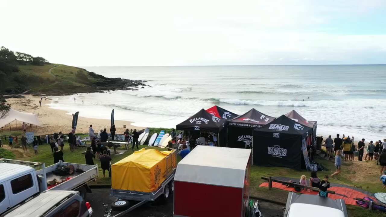 Marquees set up at a beach