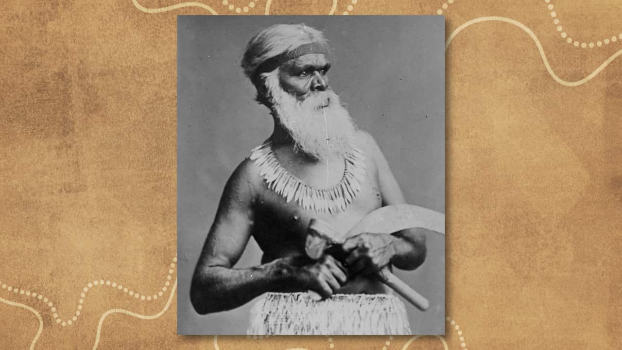 Elder wearing a wallaby tooth necklace. 