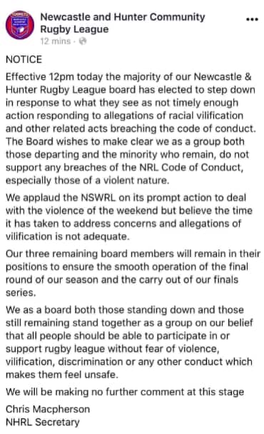 Newcastle Hunter Rugby League post