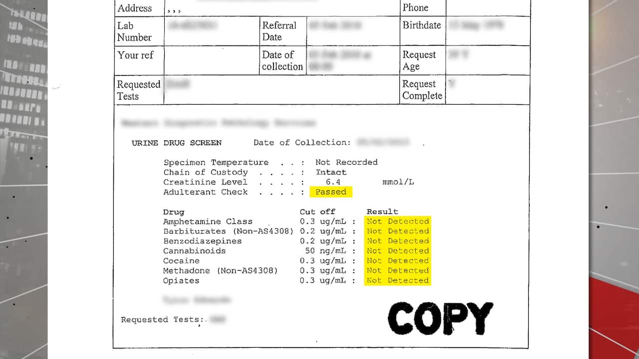 No traces of illegal substances were found in David's blood tests. 