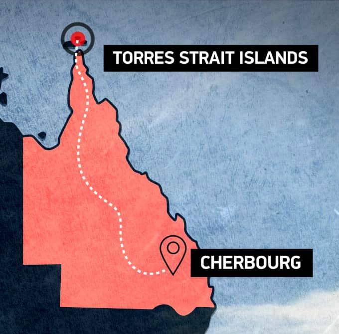 Torres Strait Islands to Cherbourg map 