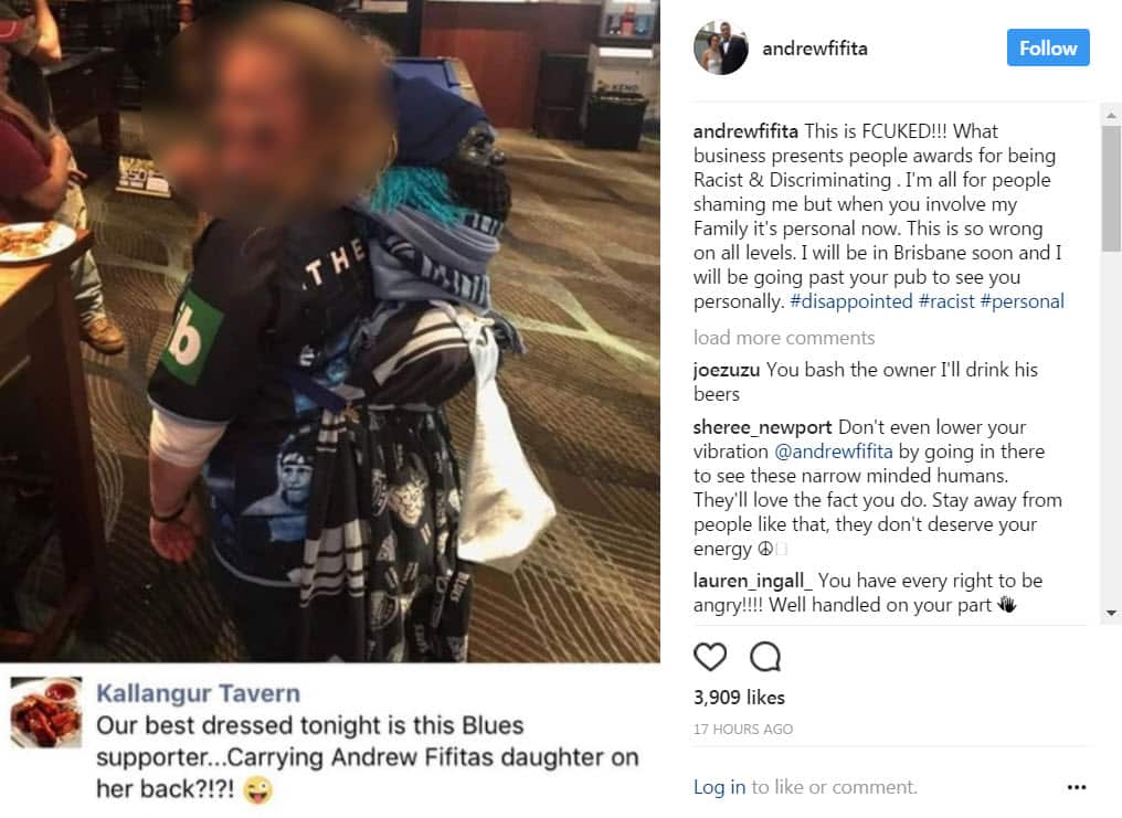 Andrew Fifita's Instagram post in response to the picture.