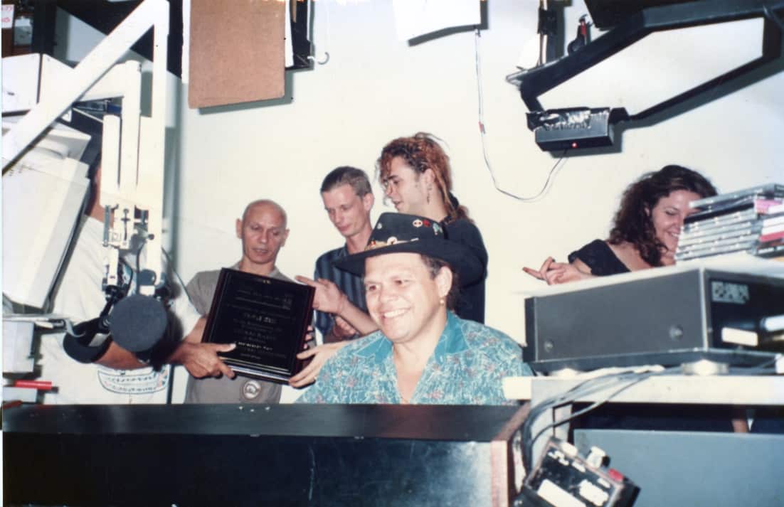 Early days in the 98.9FM studio with Tiga Bayles