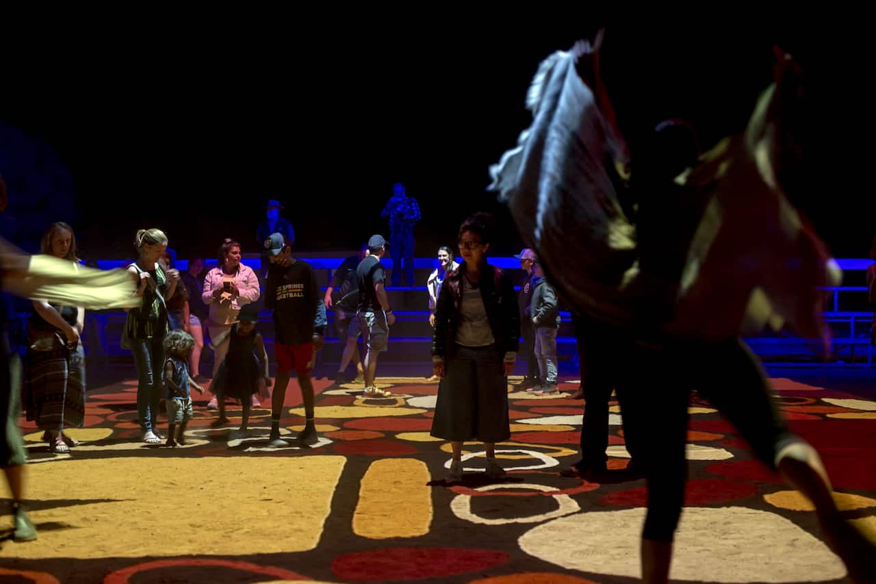 Visitors at the light show in Desert Park, Alice Springs.