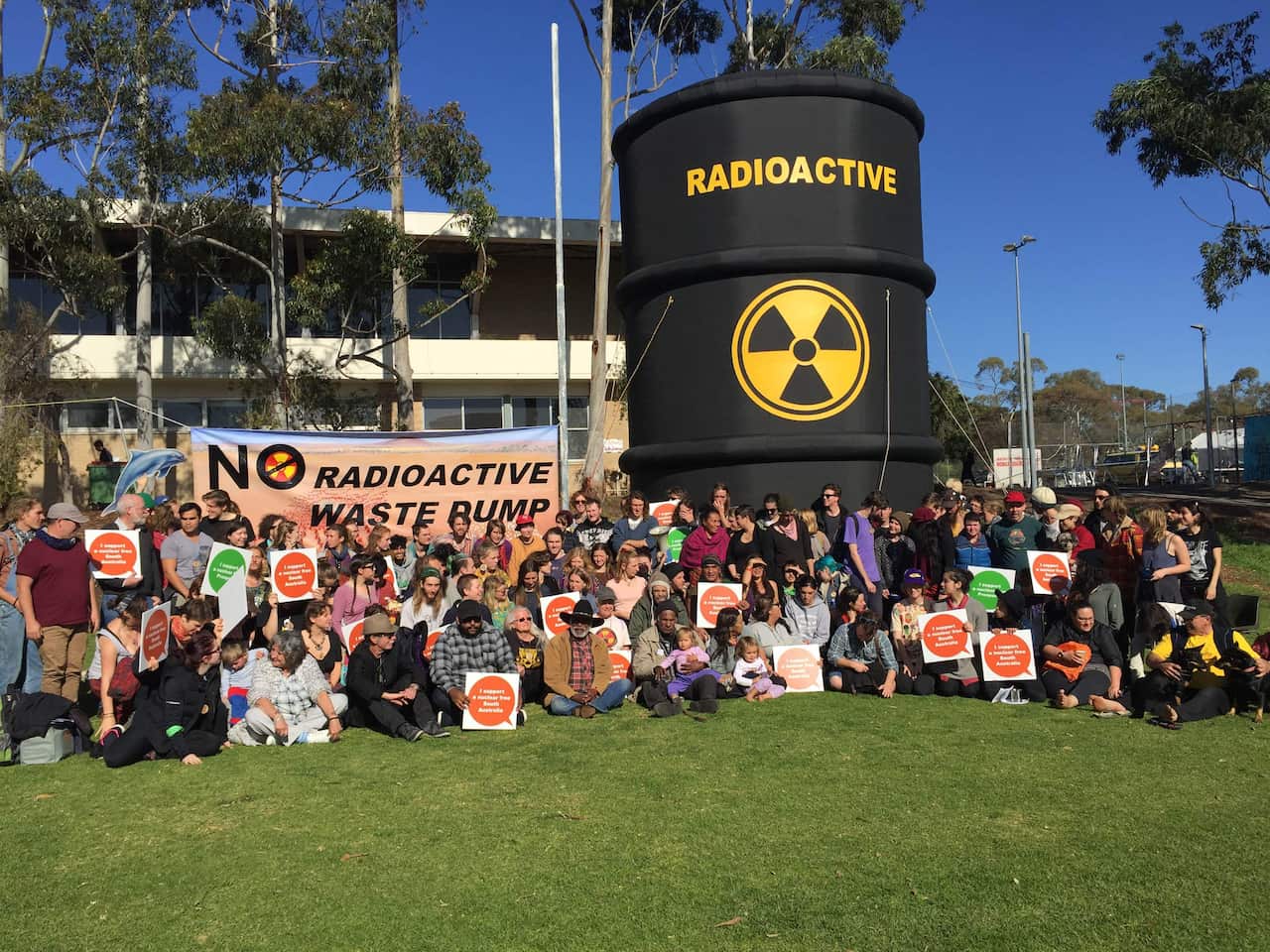 Aboriginal elders and students gather at Flinders University to take a stand against the dumping of nuclear waste in Australia. Thursday, July 9, 2015.
